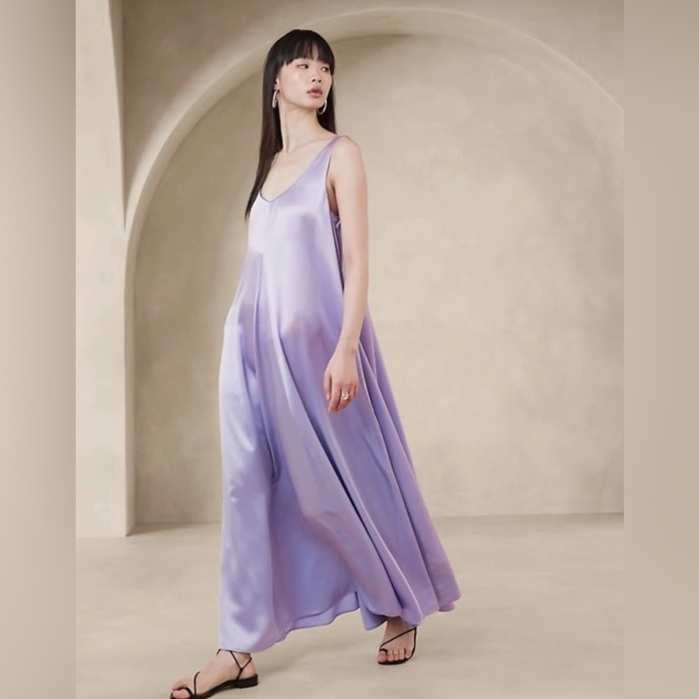 Banana Republic 100% Silk Purple Tank Top Maxi Dress, Serenade Silk Maxi, Size L